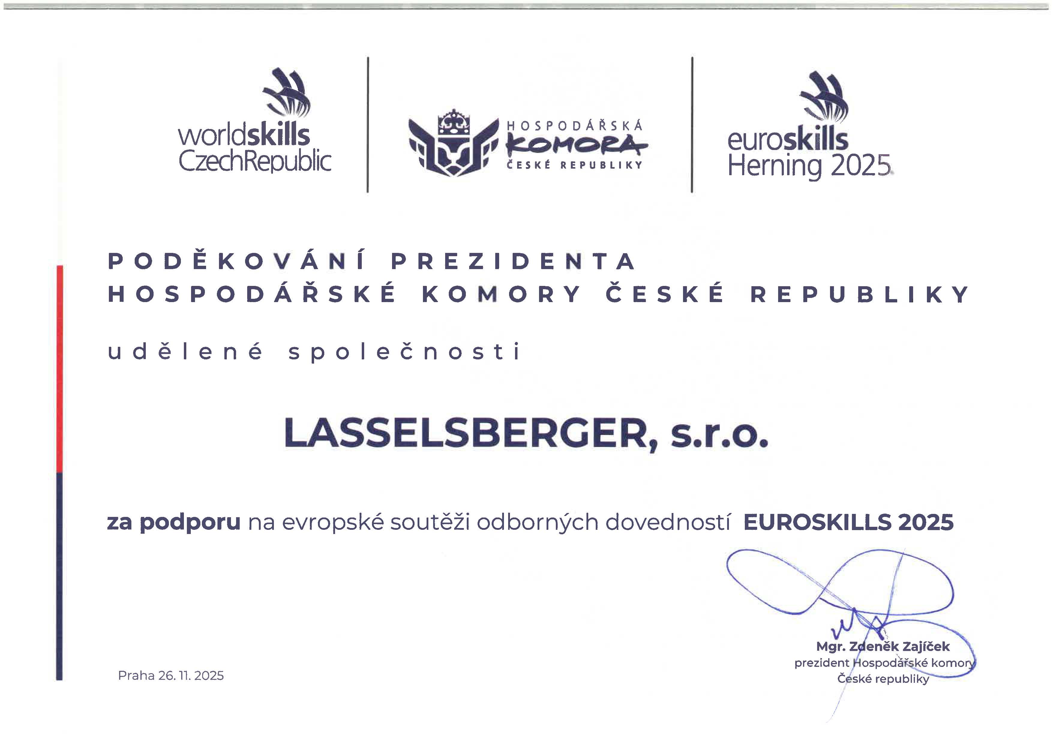 Prezident republiky přijal mladé profesionály z EuroSkills 2025 