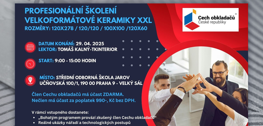 Pozvánka na profesionální školení velkoformátové keramiky XXL