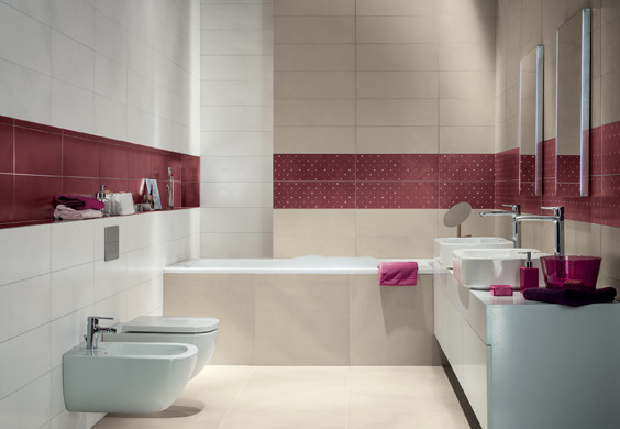 Série Bend | koupelna - bordó barva a dekor puntíky
