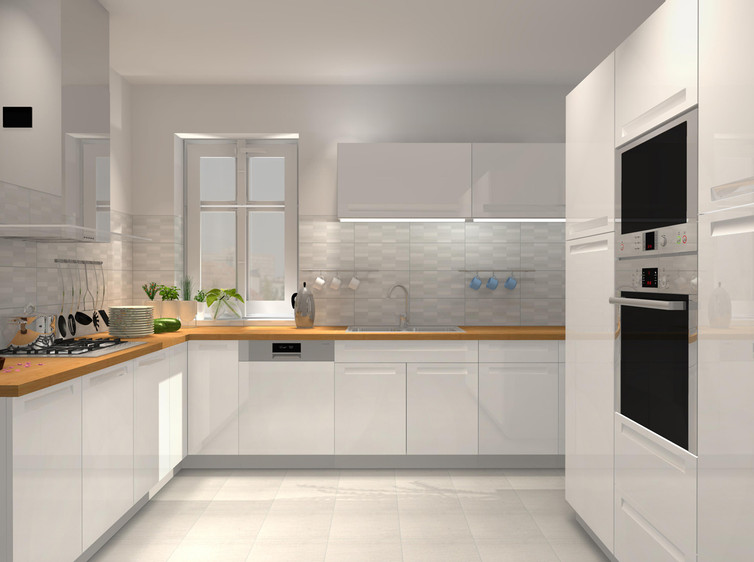 RAKO | Bílošedý obklad s imitací pískovce a s drobnými vícebarevnými obdélníčky.