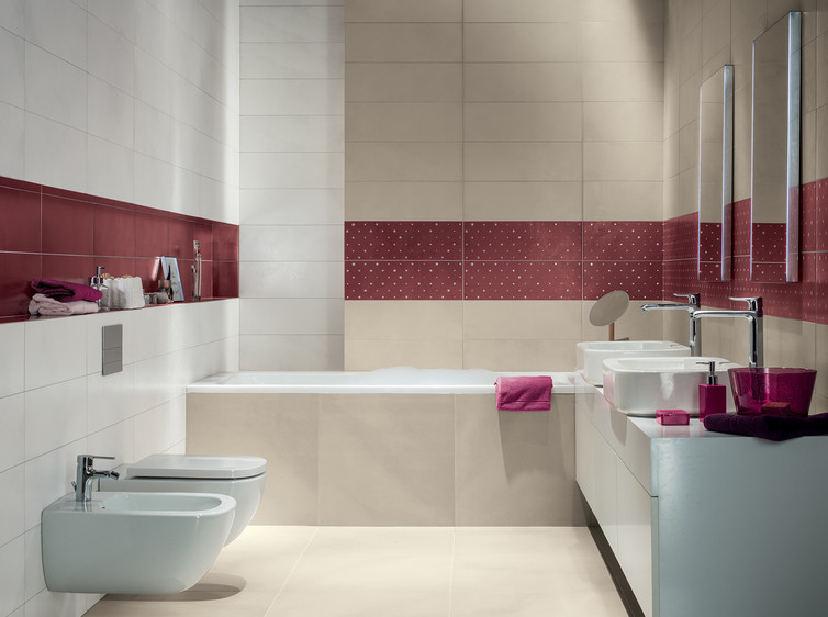 Série Blend | koupelna - bordó barva a dekor puntíky