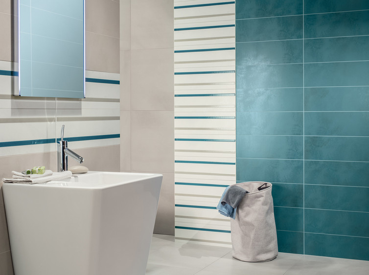 Série Blend | koupelna - modrá barva a dekor pruhy
