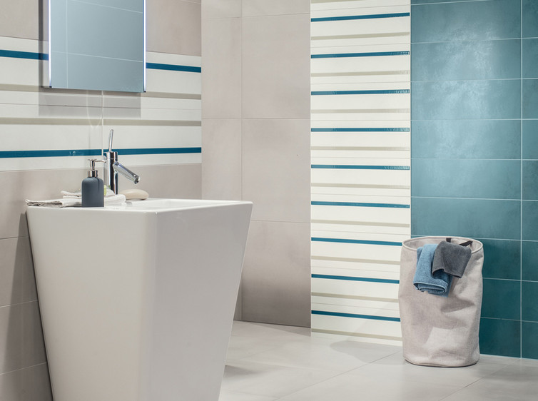 Série Blend | koupelna - modrá barva a dekor pruhy