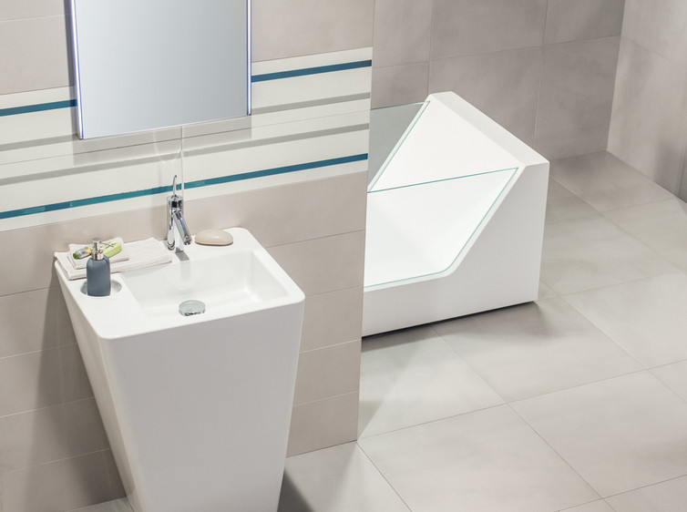 Série Bladn | koupelna - béžová barva a dekor pruhy