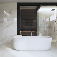 RAKO | Koupelna v bílých odstínech mramoru. Kombinace lesku a matu.