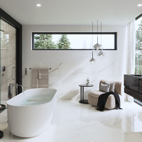 RAKO | Koupelna v bílých odstínech mramoru. Kombinace lesku a matu.
